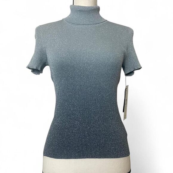 NWT Nygard Y2K Blue Ombré Sparkly Metallic Silk Blend Stretch Top Sz Small (6/8) - Picture 1 of 8